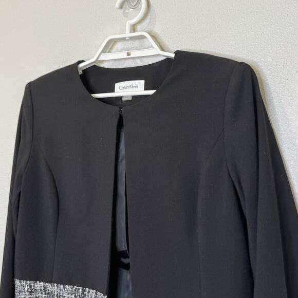 Calvin Klein Open Front Over Coat Jacket Womens Size 10 Black White Fully Lined - Picture 2 of 8